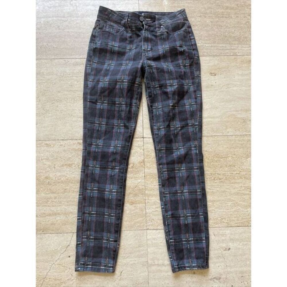 Paige Hoxton Ankle High Rise Skinny Jeans Black Atlantic Tartan Plaid Size 25